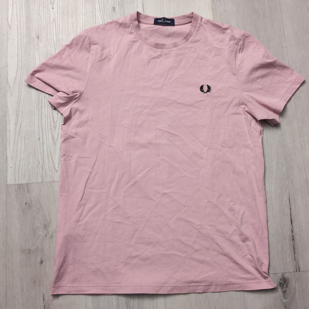 Fred Perry T Shirt Mens Medium Chalk Pink Wave Abstract Tee Shirt Fred Perry